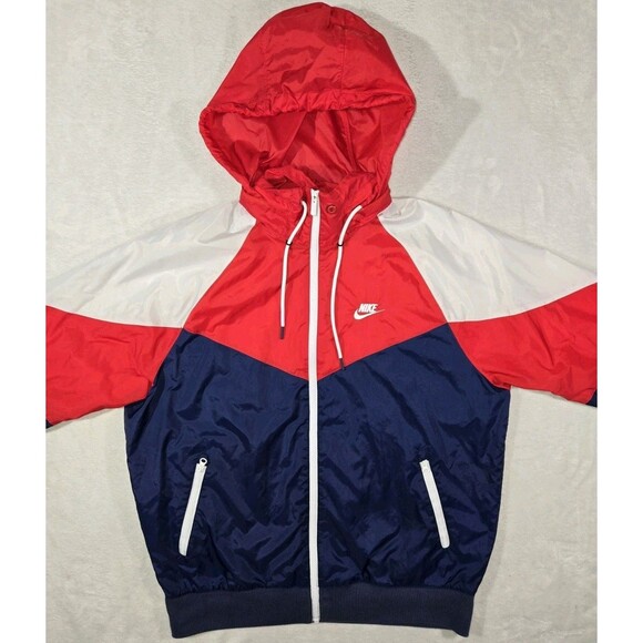 Nike Sportswear Windrunner Full Zip Hooded Jacket Mens Small Red White Blue - Picture 2 of 16